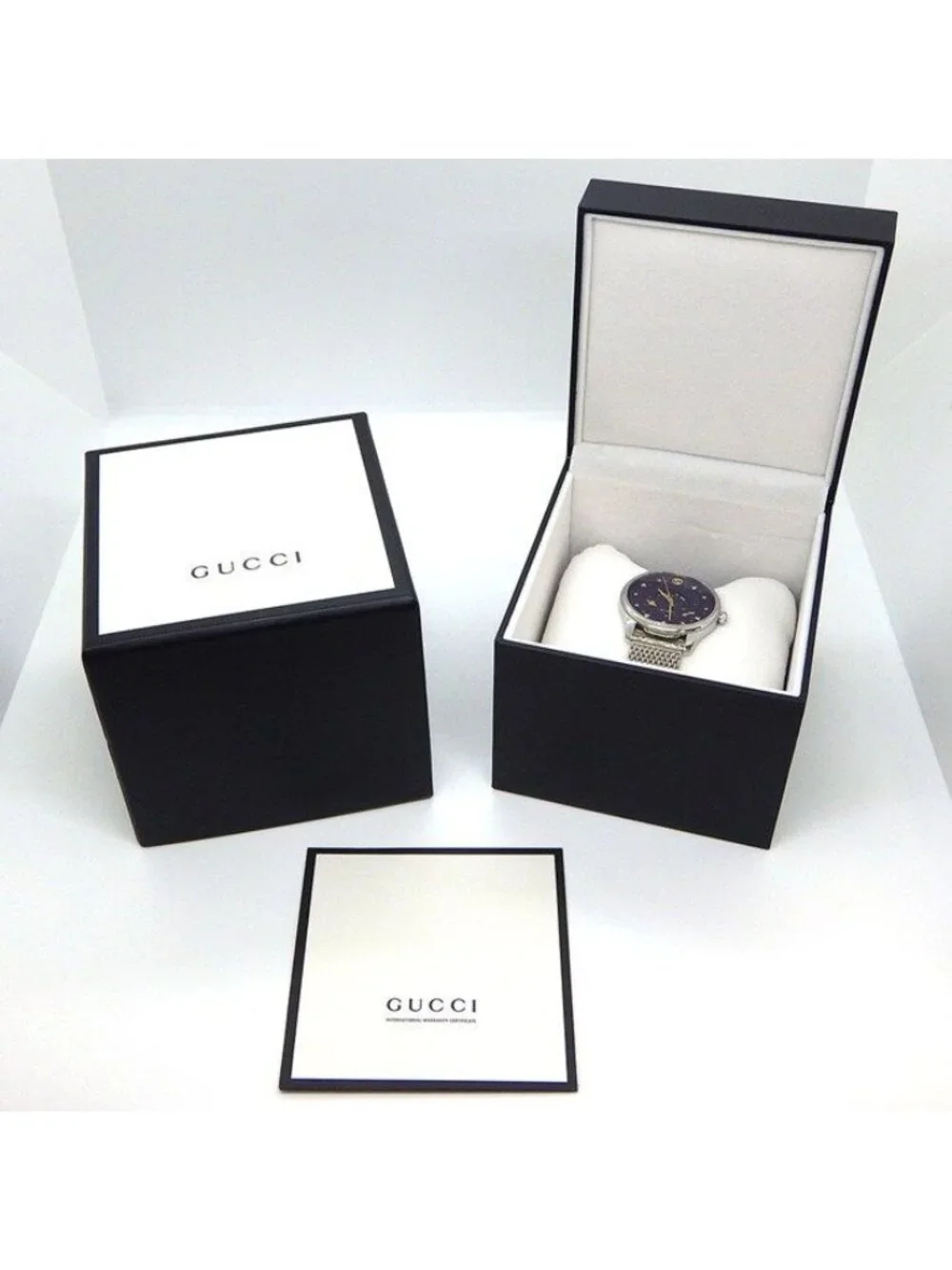 Gucci Watch G-timeless 126.3 Blue Dial Date Moon Phase SS Quartz Analog